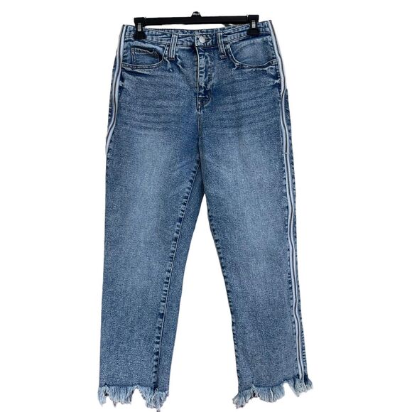 Wild Fable SZ 6 Ankle Jeans Hi-Rise Pockets Zip Sides Chewed Fringe Hems Blue - Picture 1 of 10